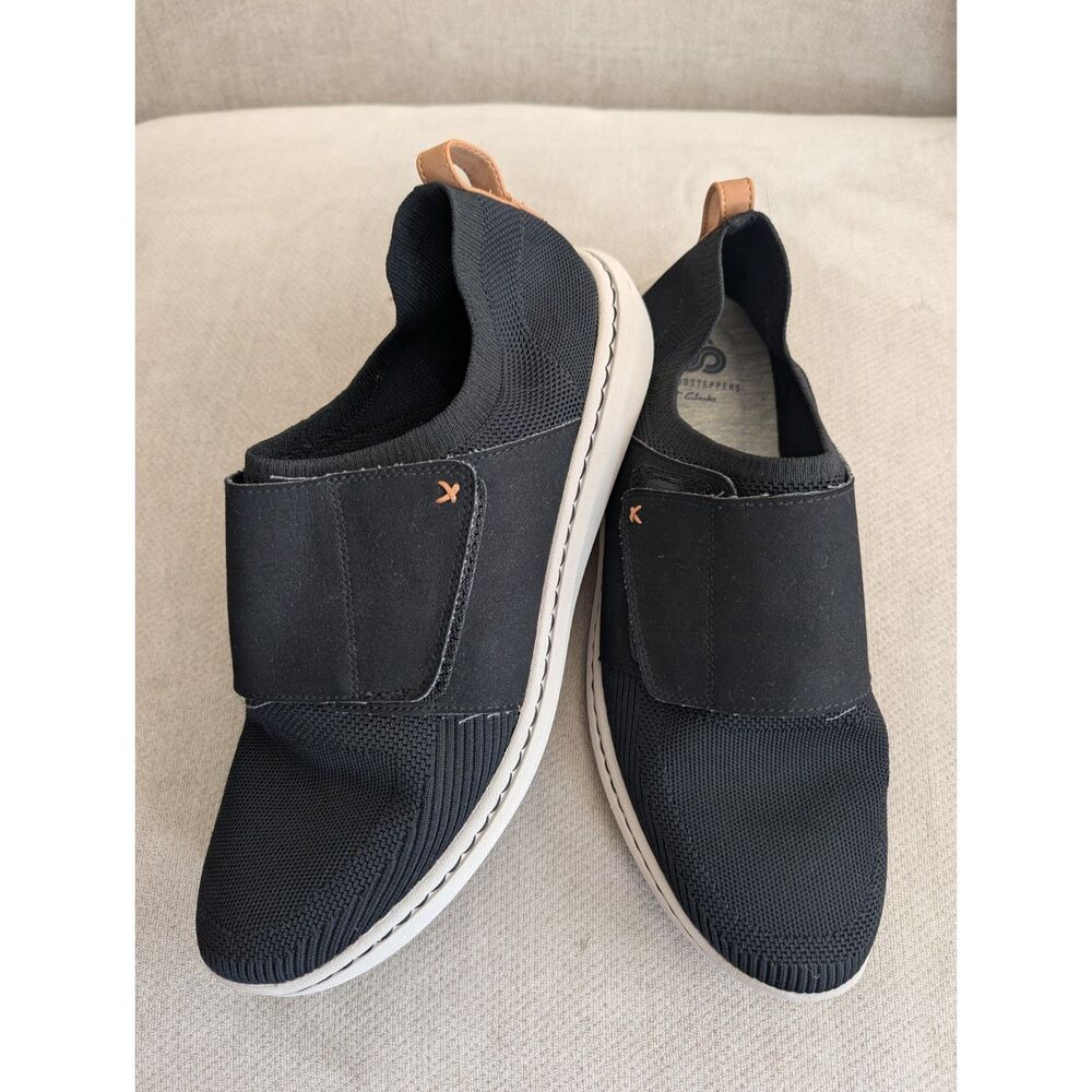 Clarks Men's 11 Cloudsteppers Step Urban Race Black Knit Strap Slip On Sneakers